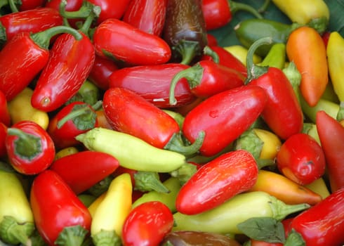 Peppers in a basket shown up close