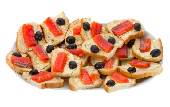 sandwiches with salmon, isolated on white