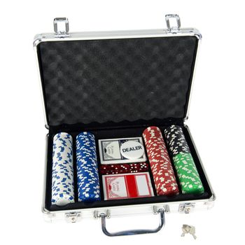 an aluminium poker suitcase on white