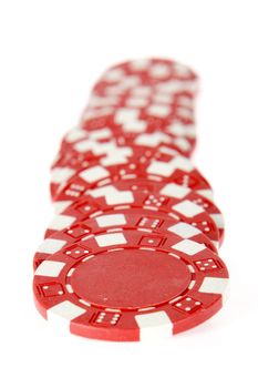 a row of red tokens on white