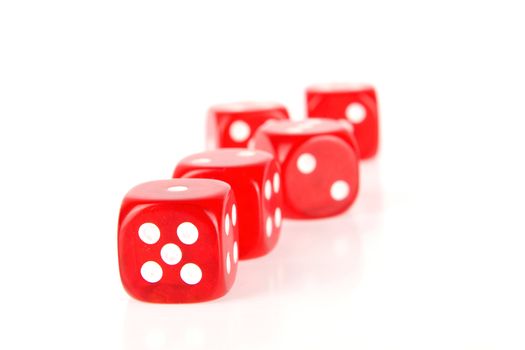 five red dices on a white background