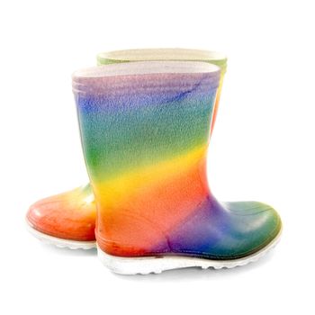 two colorful boots on a white background