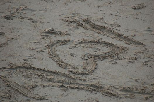 I 'HEART' YOU written into the sand on a beach in California