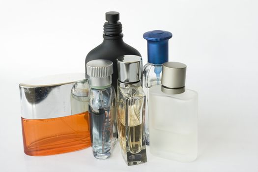 Assorted Fragrances bottles in a white background