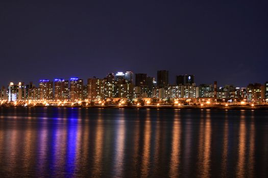 Seoul  skyline at dusk with cloudy sky