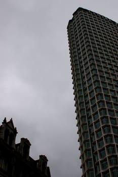 London landmark Centre Point against a grey sky.