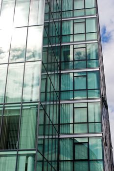 Sun reflection in the windows of an office building