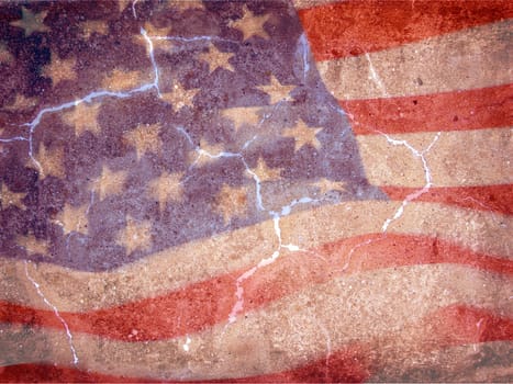 American flag in a montage with  a grunge background