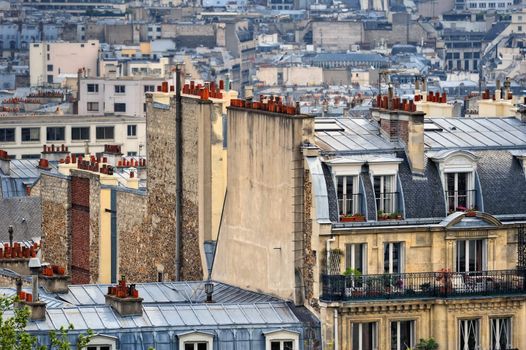 Roofs in residential quarter of Montmartre in Paris