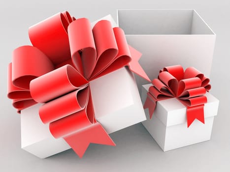 beautiful gift box with a bow and ribbons cranes
