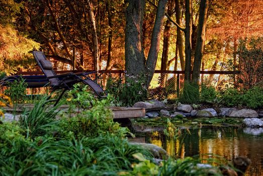 Beautiful residential landscaped garden in a rural environment