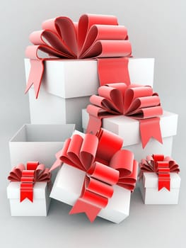 beautiful gift box with a bow and ribbons cranes