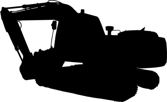 illustration of a construction mechanical digger excavator  black and white silhouette on isolated white background