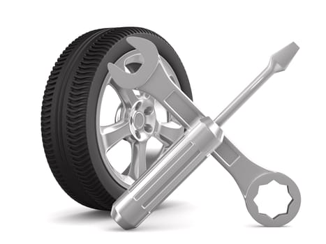 Car-care centre on white background. Isolated 3D image