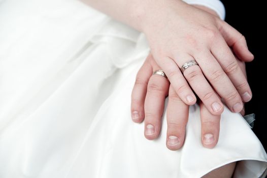 Two Hands with Wedding Rings and Copy Space