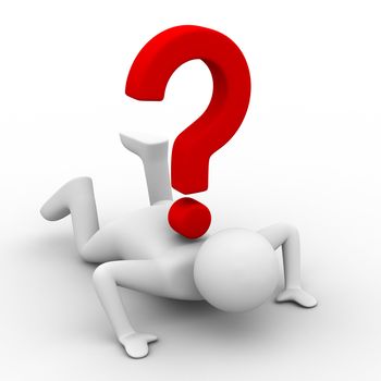 man with question on white. Isolated 3D image