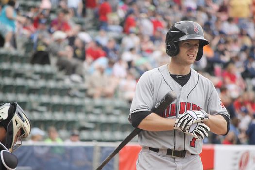 Indianapolis Indians Alex Presley reacts after striking out in a game against the Scranton Wilkes Barre Yankees at PNC Field on May 24, 2011 in Scranton, PA.