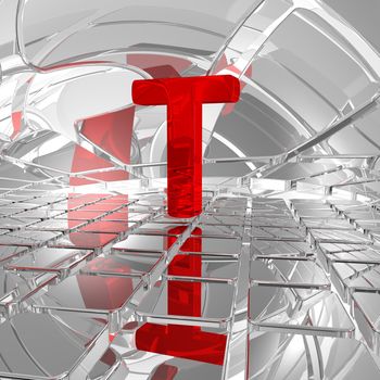 red uppercase letter t in futuristic space - 3d illustration