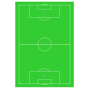 Football or soccer field illustration in green over white