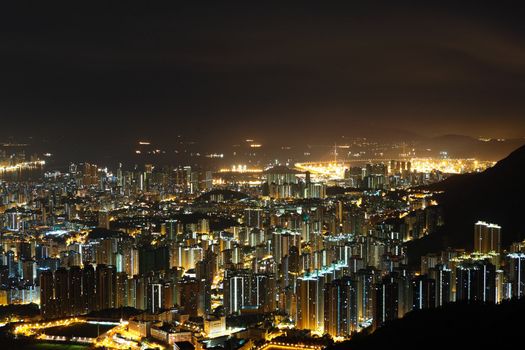 Hong Kong with crowded buildings at night