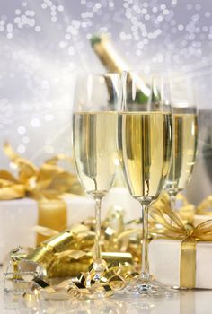 Champagne celebration with gifts for the new year