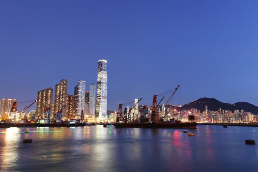 Hong Kong harbour with working ship