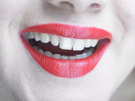 Beautiful Womans Sexy Red Lips with smiling expression and skin, smile