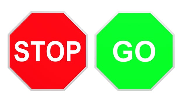 Illustrated stop and go signs