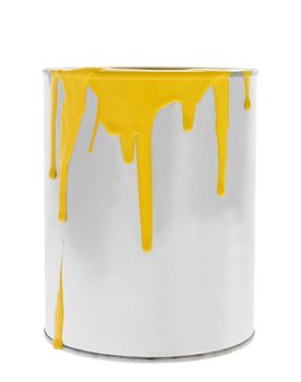 Messy Yellow Paint can isolated on white background