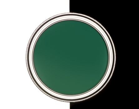 Green Paint can on black and white background