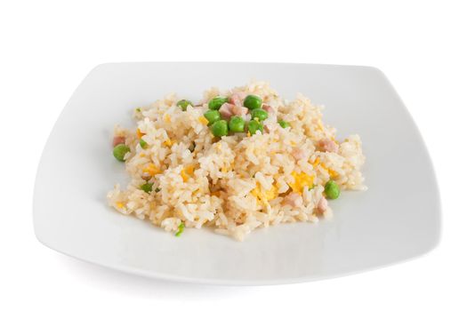 dish with Cantonese rice isolated on white background with clipping path