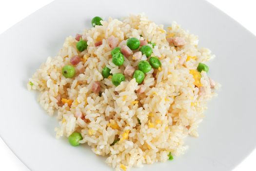 dish with Cantonese rice isolated on white background with clipping path