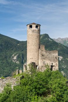 ruines of an ancient castle in Aosta Valley, Italy