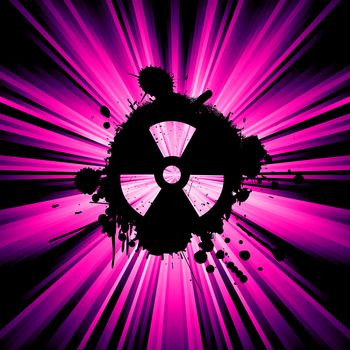 background with exploding rays nuclear hazard symbol