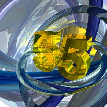 golden number fifty five in techno space - 3d illustration