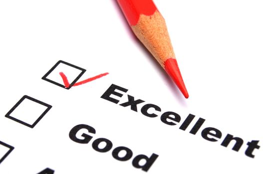 excellent or good marketing customer service survey with red pencil and checkbox