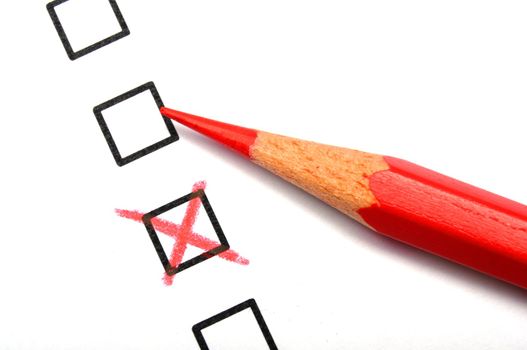 checkbox and red pen showing customer service survey or satisfaction concept to improve sales