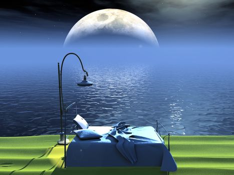 bed  by the sea and moon