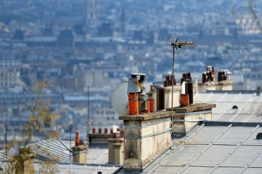 Roofs in residential quarter of Montmartre in Paris