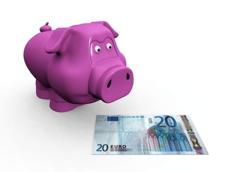 piggy bank and euro banknotes