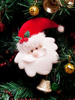Closeup of a Christmas tree decoration with figurine
