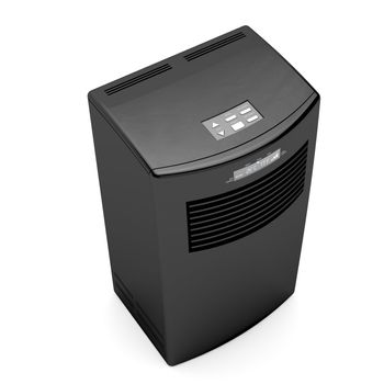 Black mobile air conditioner on white background