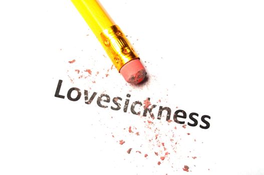 lovesickness or love concept with pencil and eraser on white