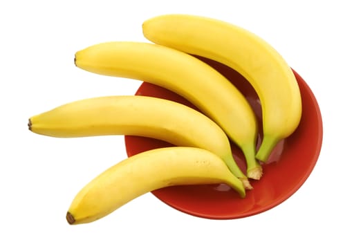 for bananas or red plate over white background