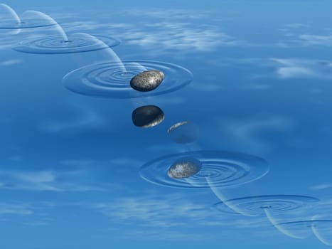 ricochets of a stone on water 

