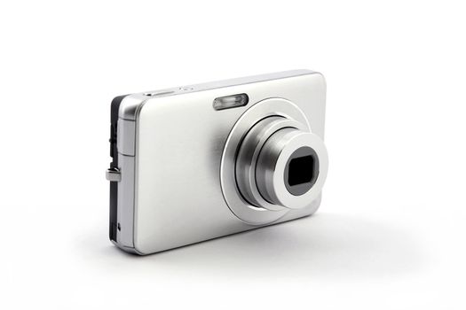 silver digital compact photo camera isolated on white background 