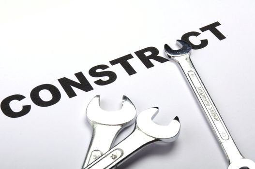 construct or construction concept with tool and word