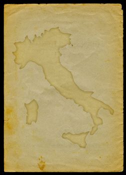 Italy map engraved on a old paper page.
Clipping path of the map is included

the source of the image was taken from: 
http://www.lib.utexas.edu/maps/world_maps/world_pol_2006.pdf