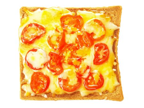 toast with melted cheese and tomatoes isolated