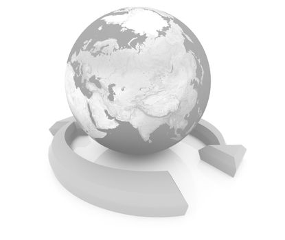 Two arrows surrounding Earth globe - 3d render